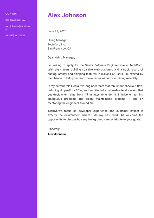 Bold Plum cover letter template sample