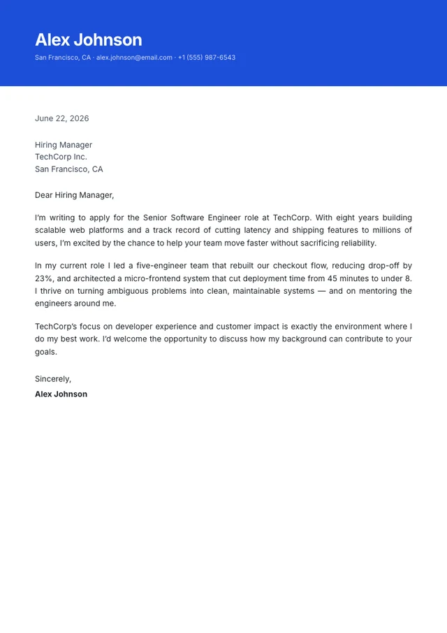 Modern Blue cover letter template sample