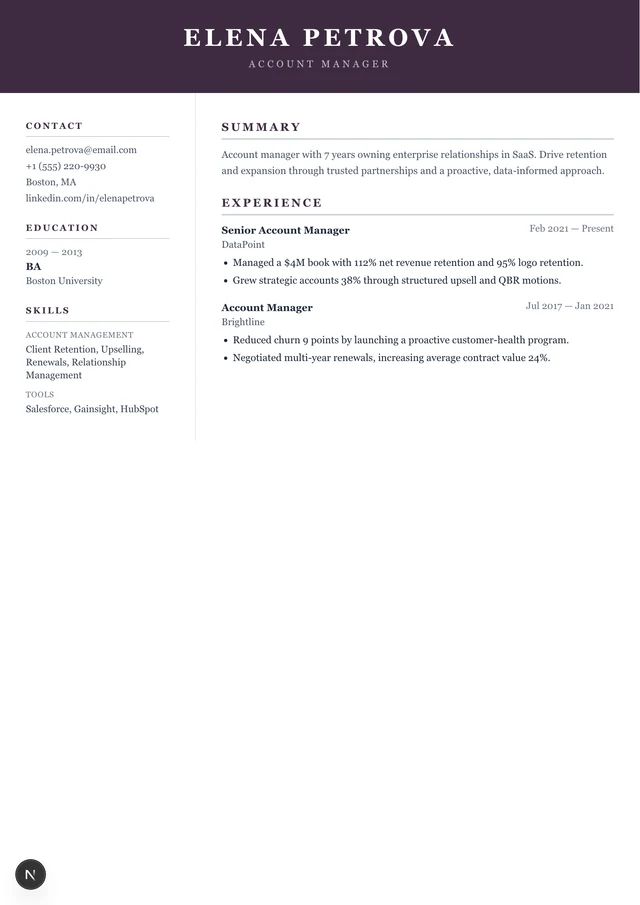 Account Manager resume example