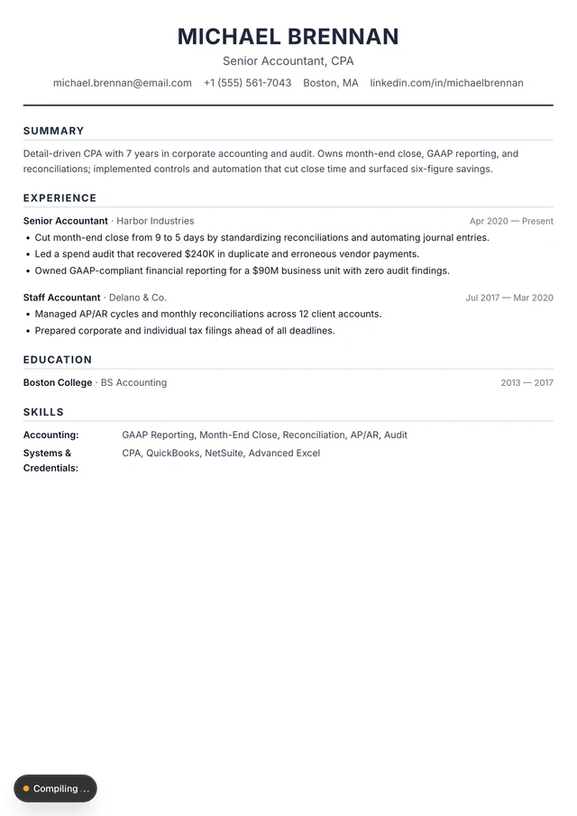 Accountant resume example