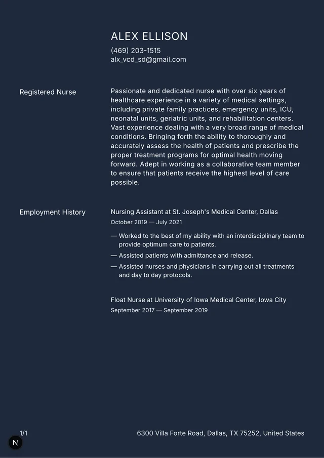 ER Registered Nurse resume example