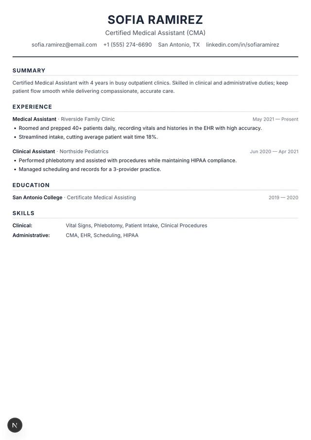 Medical Assistant resume example
