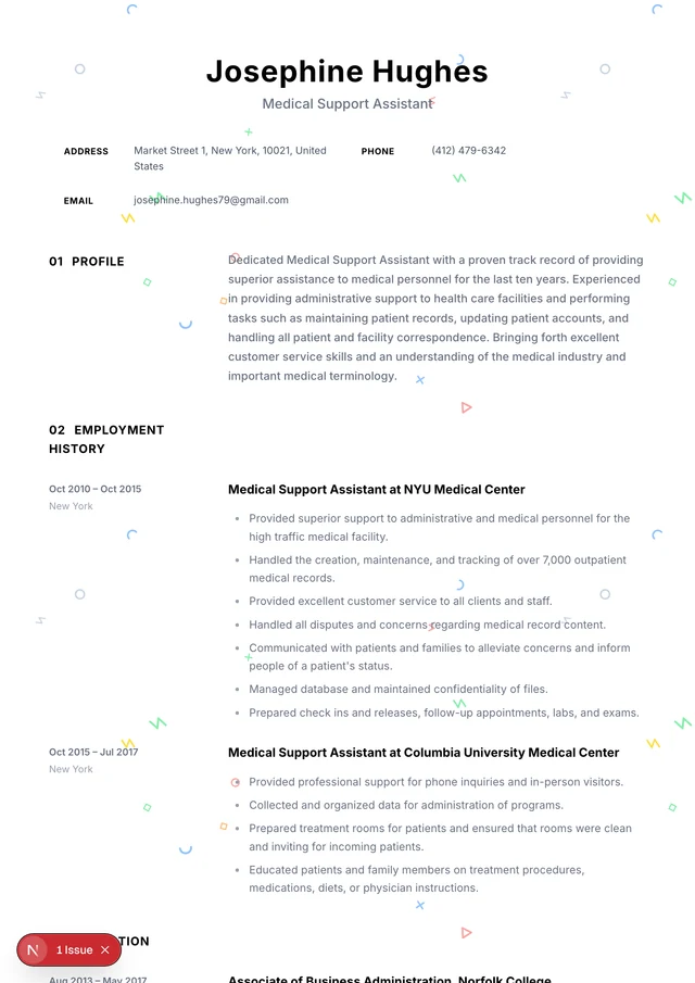 Medical Support Assistant resume example