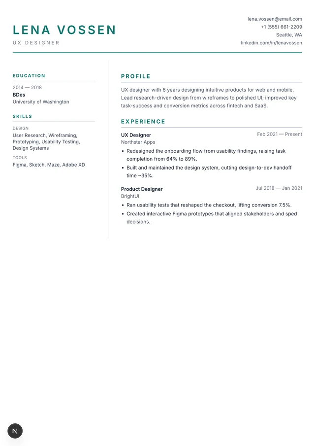 UX Designer resume example